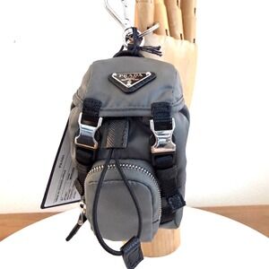 Prada Trick In Tessuto Pelle Mini Backpack Keychain Mercurio Grey 2TT061